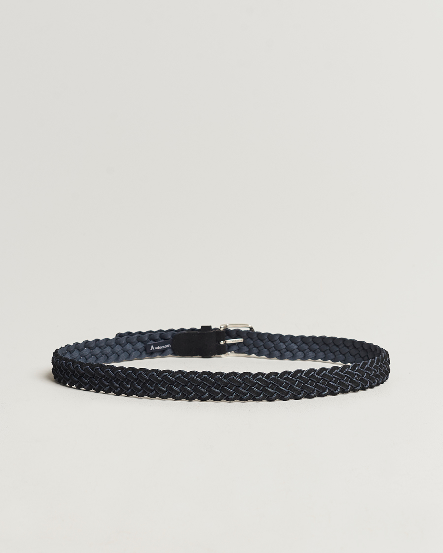Men | Belts | Anderson\'s | Woven Suede Mix Belt 3 cm Navy