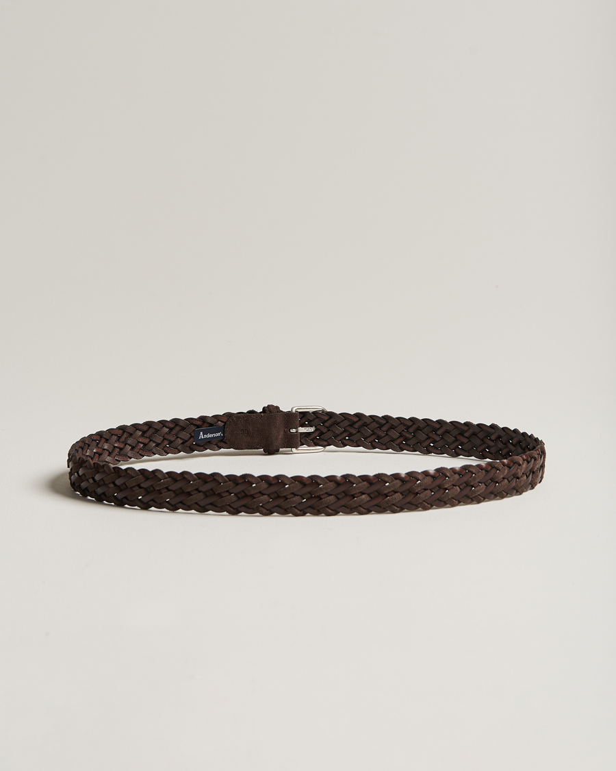 Herr | Bälten | Anderson\'s | Woven Suede/Leather Belt 3 cm Dark Brown