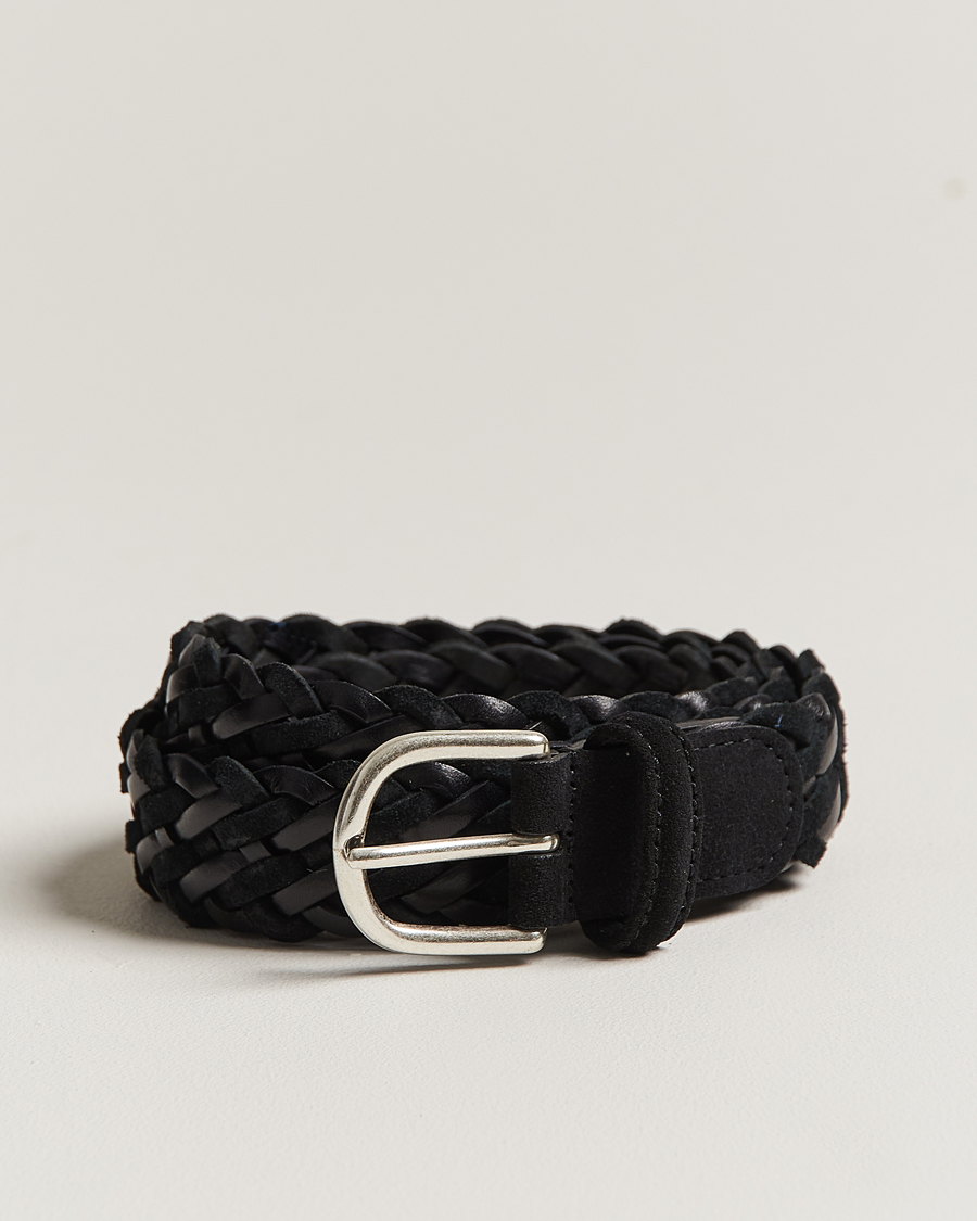 Herren | Anderson's Woven Suede/Leather Belt 3 cm Black | Anderson's | Woven Suede/Leather Belt 3 cm Black