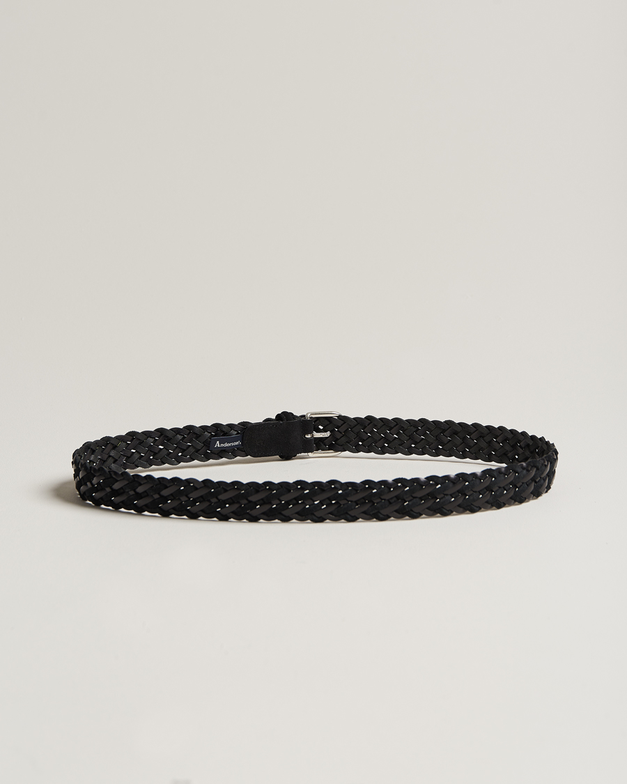 Herren | Business & Beyond | Anderson's | Woven Suede/Leather Belt 3 cm Black