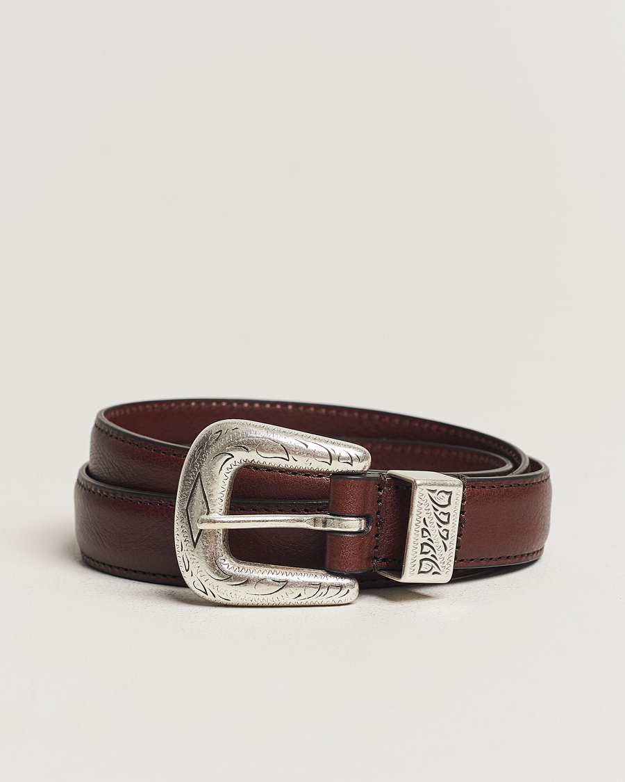 Herren | Anderson's Grained Western Leather Belt 2,5 cm Dark Brown | Anderson's | Grained Western Leather Belt 2,5 cm Dark Brown