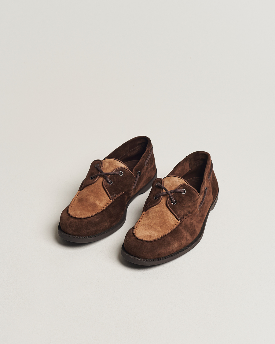 Herren | John Lobb Foil Boat Shoe Dark Brown/Cognac Suede | John Lobb | Foil Boat Shoe Dark Brown/Cognac Suede