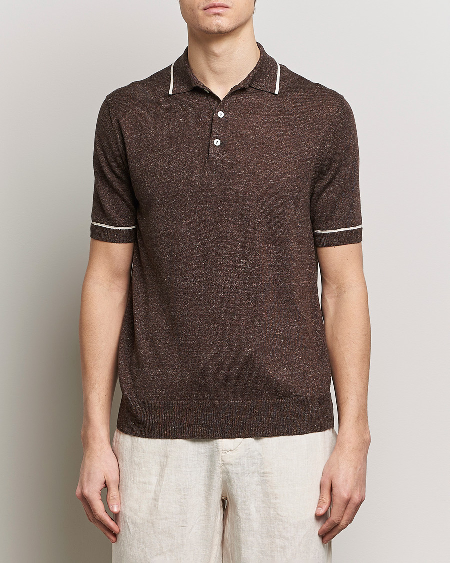 Herren | Poloshirts | Altea | Linen/Cashmere Contrast Polo Dark Brown
