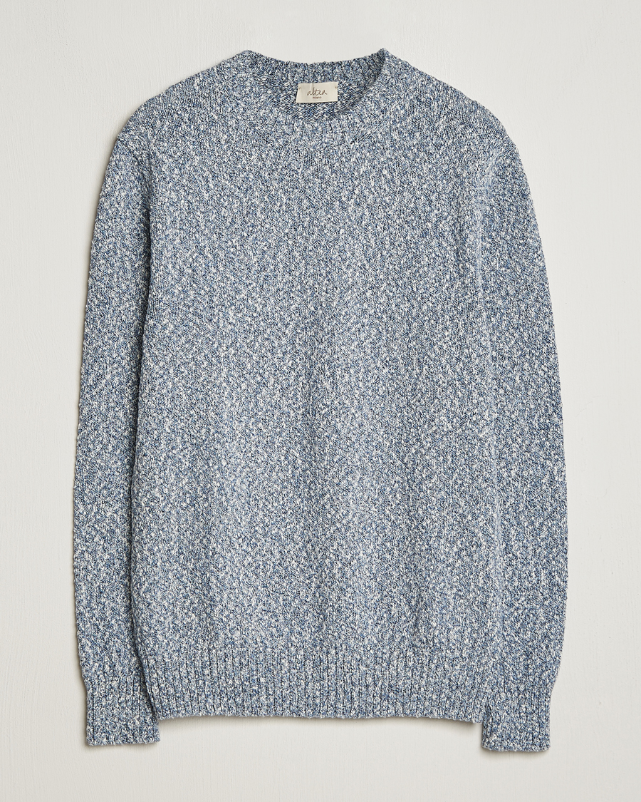 Herren | Pullover | Altea | Cotton Mouline Crew Neck Pullover Blue Melange