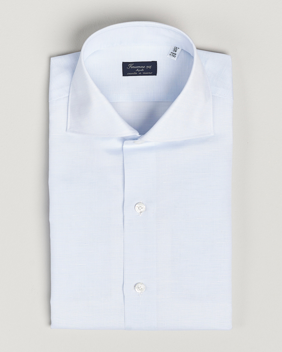 Herren | Hemden | Finamore Napoli | Milano Slim Cotton/Linen Shirt Light Blue