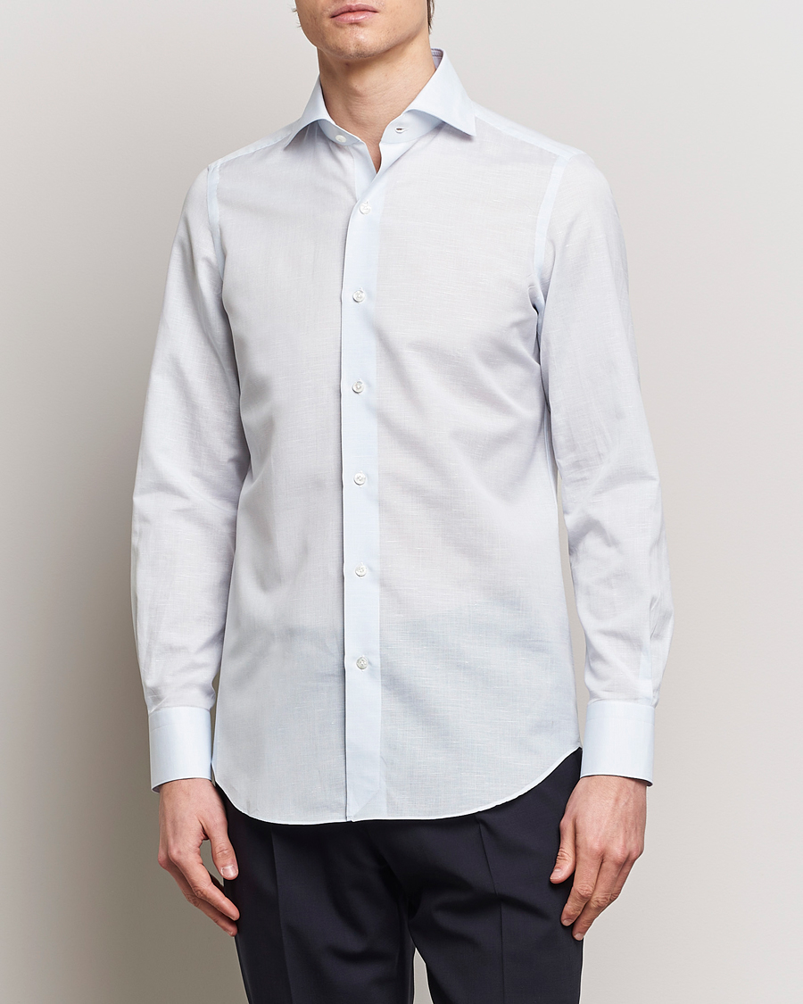 Herren | Hemden | Finamore Napoli | Milano Slim Cotton/Linen Shirt Light Blue