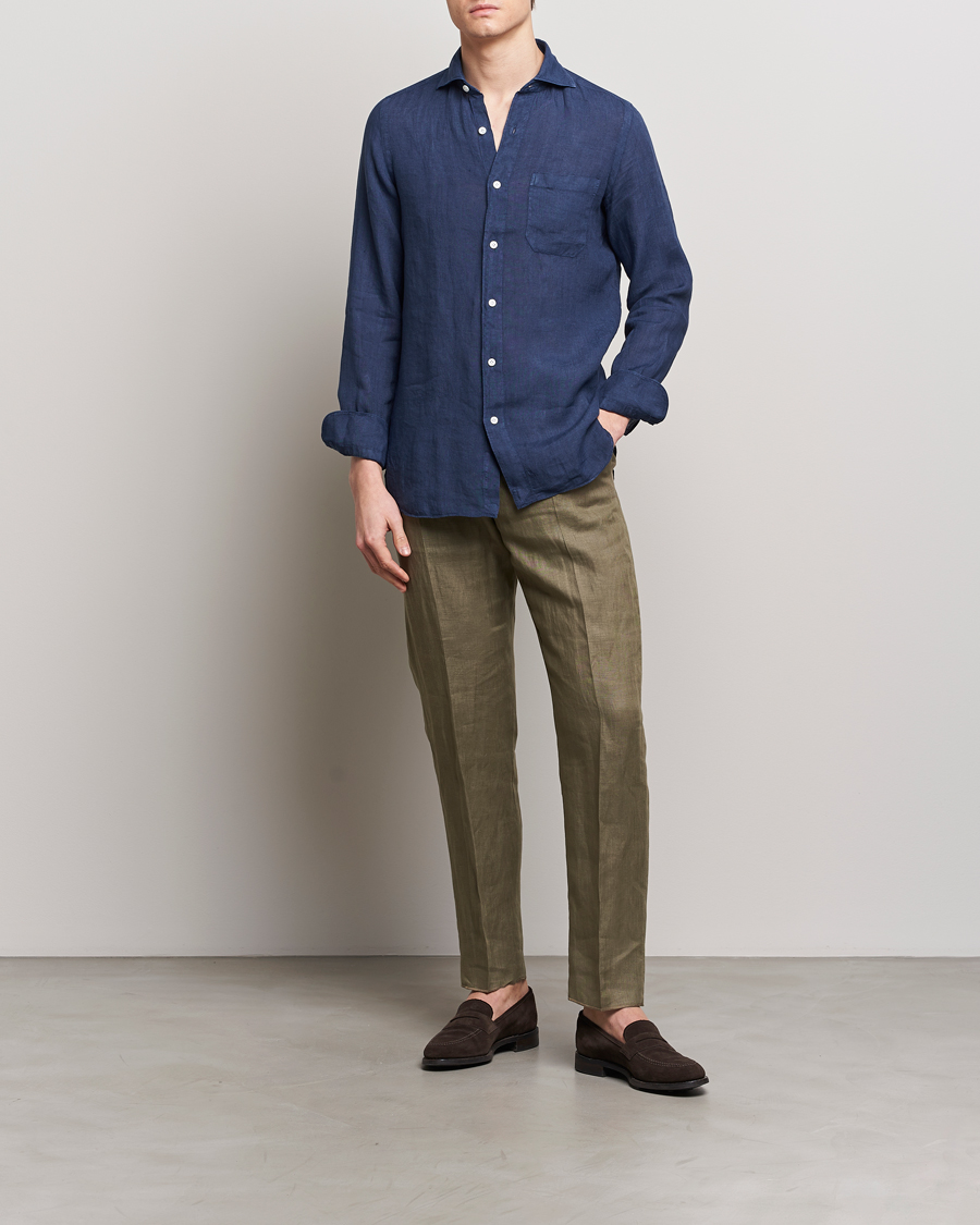 Herren | Hemden | Finamore Napoli | Gaeta Linen Pocket Shirt Navy