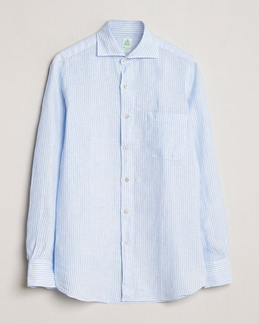 Herren | Hemden | Finamore Napoli | Gaeta Striped Linen Pocket Shirt Light Blue