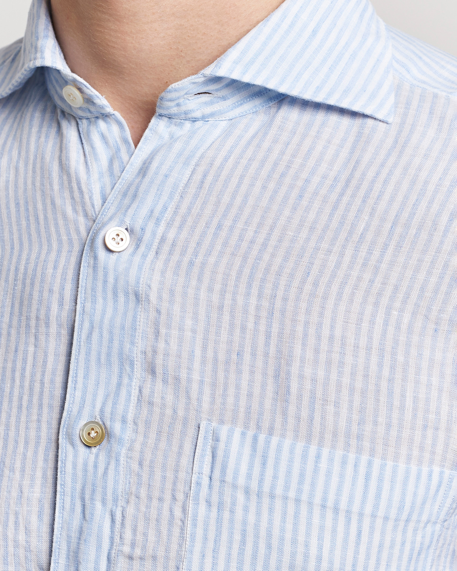 Herren | Hemden | Finamore Napoli | Gaeta Striped Linen Pocket Shirt Light Blue