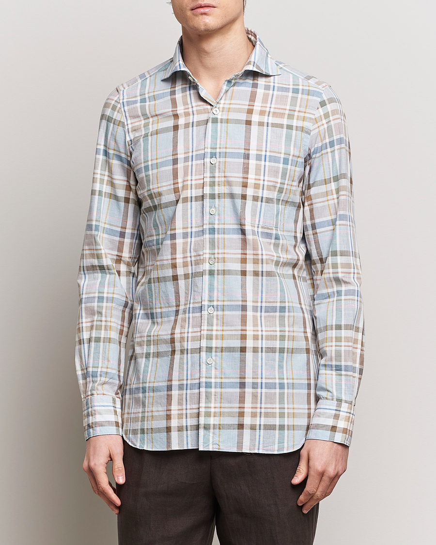 Herren | Leinenhemden | Finamore Napoli | Gaeta Cotton/Linen Pocket Shirt Beige Check