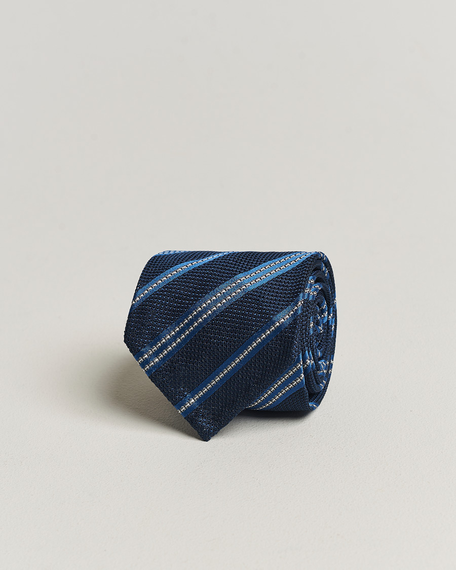 Herren | Finamore Napoli Jacquard Regimental Stripe Silk Tie Navy/Blue | Finamore Napoli | Jacquard Regimental Stripe Silk Tie Navy/Blue