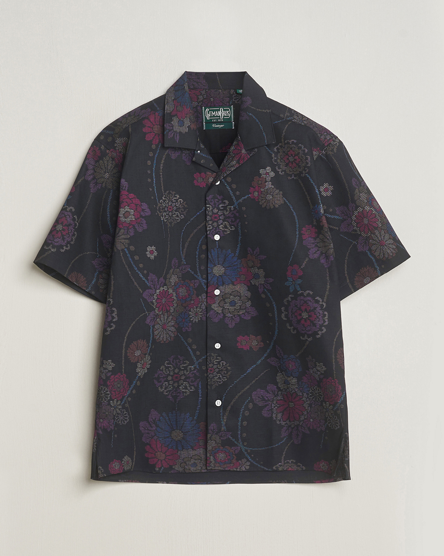 Herren | Hemden | Gitman Vintage | Japanese Floral Jacquard Camp Shirt Black