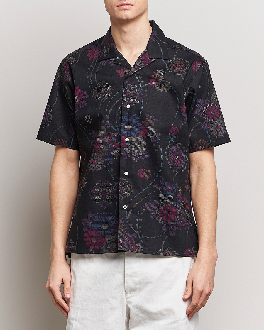 Herren | Hemden | Gitman Vintage | Japanese Floral Jacquard Camp Shirt Black