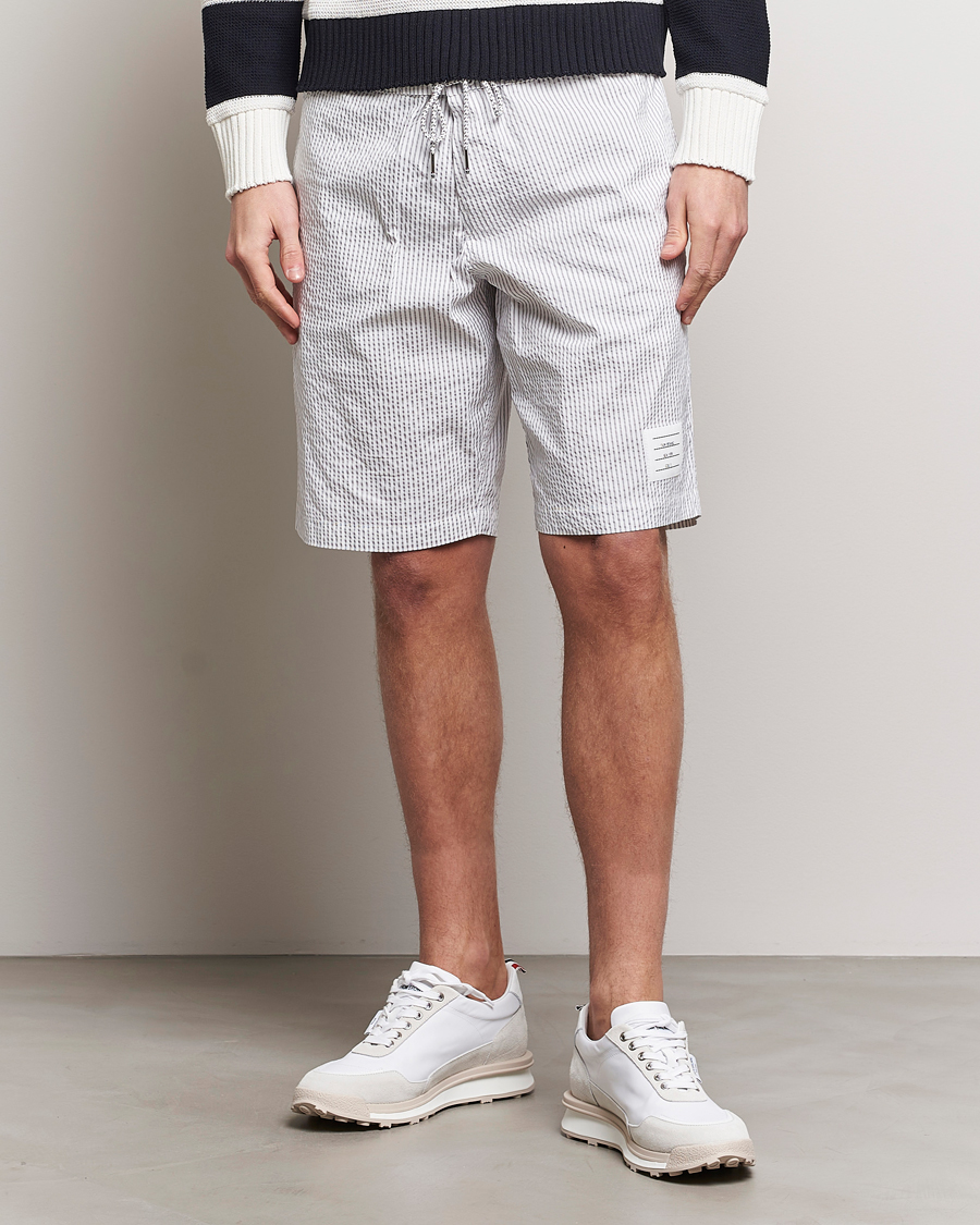 Herren | Shorts | Thom Browne | Seersucker Drawstring Board Shorts Light Grey