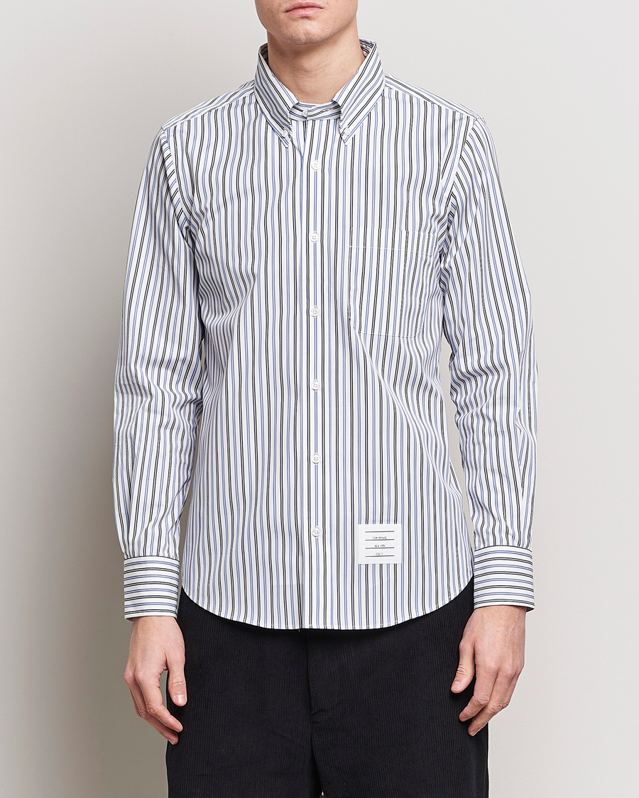 Men | Thom Browne | Thom Browne | Button Down Poplin Shirt Navy Stripes