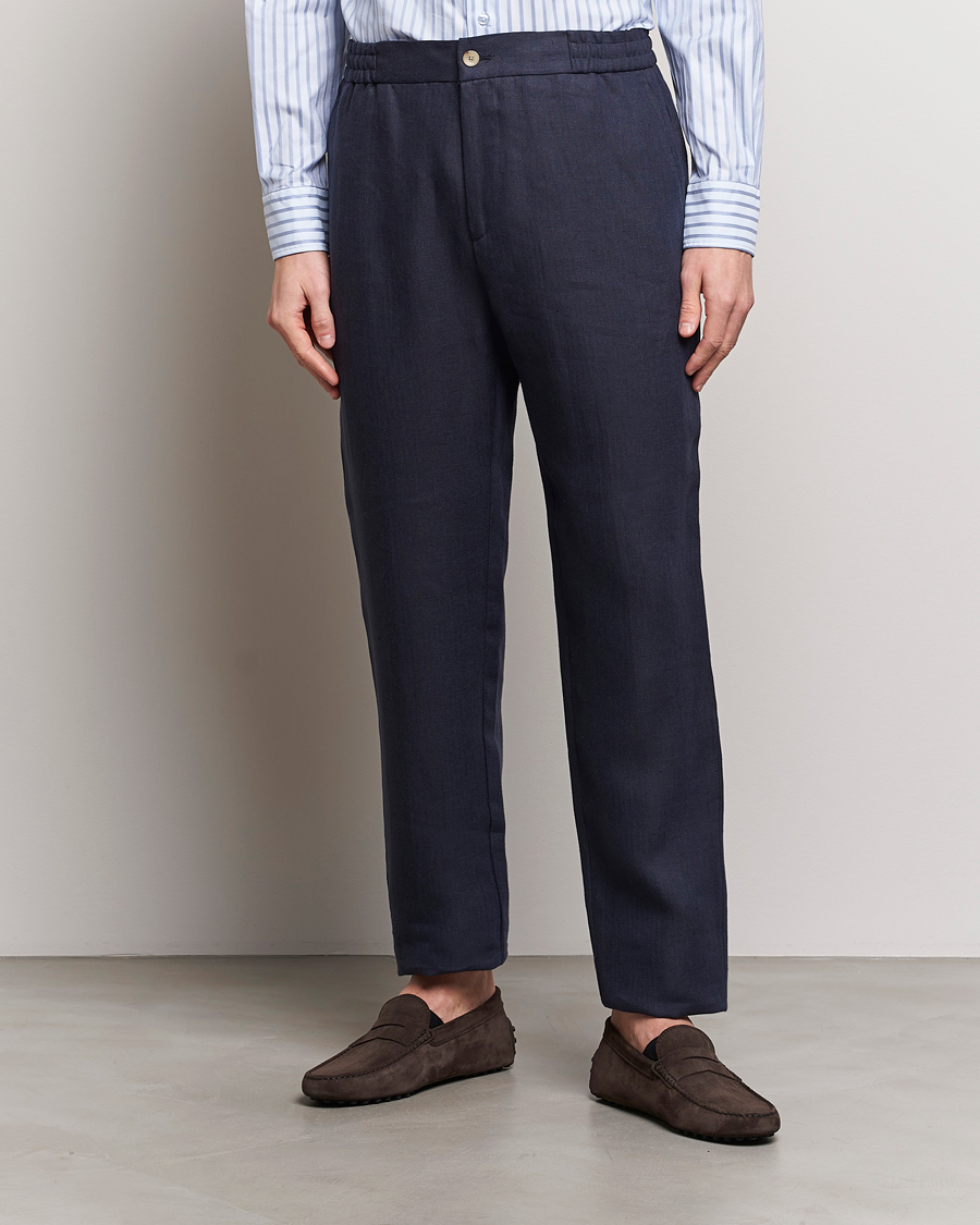 Herren | Italian Department | Etro | Linen Drawstring Trousers Navy