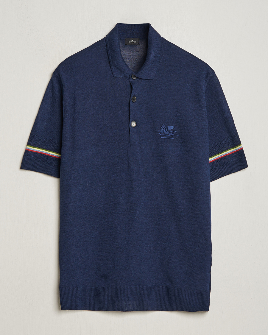 Herren | Poloshirts | Etro | Knitted Cotton/Linen Polo Navy