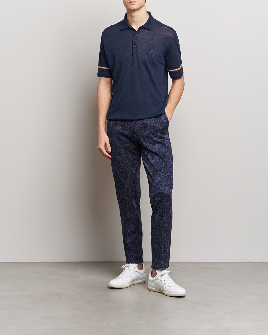 Herren | Poloshirts | Etro | Knitted Cotton/Linen Polo Navy