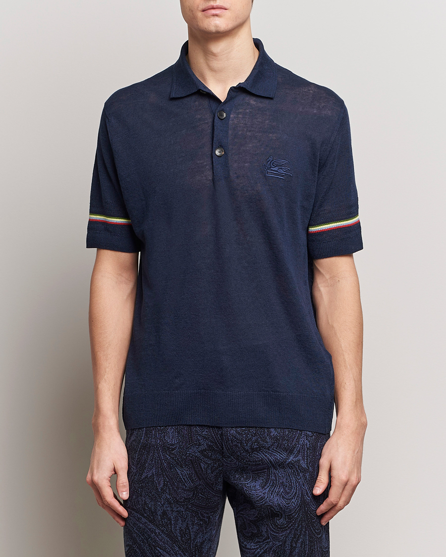 Herren | Poloshirt | Etro | Knitted Cotton/Linen Polo Navy