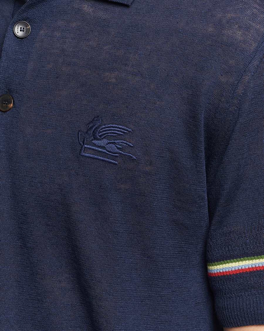 Herren | Poloshirts | Etro | Knitted Cotton/Linen Polo Navy
