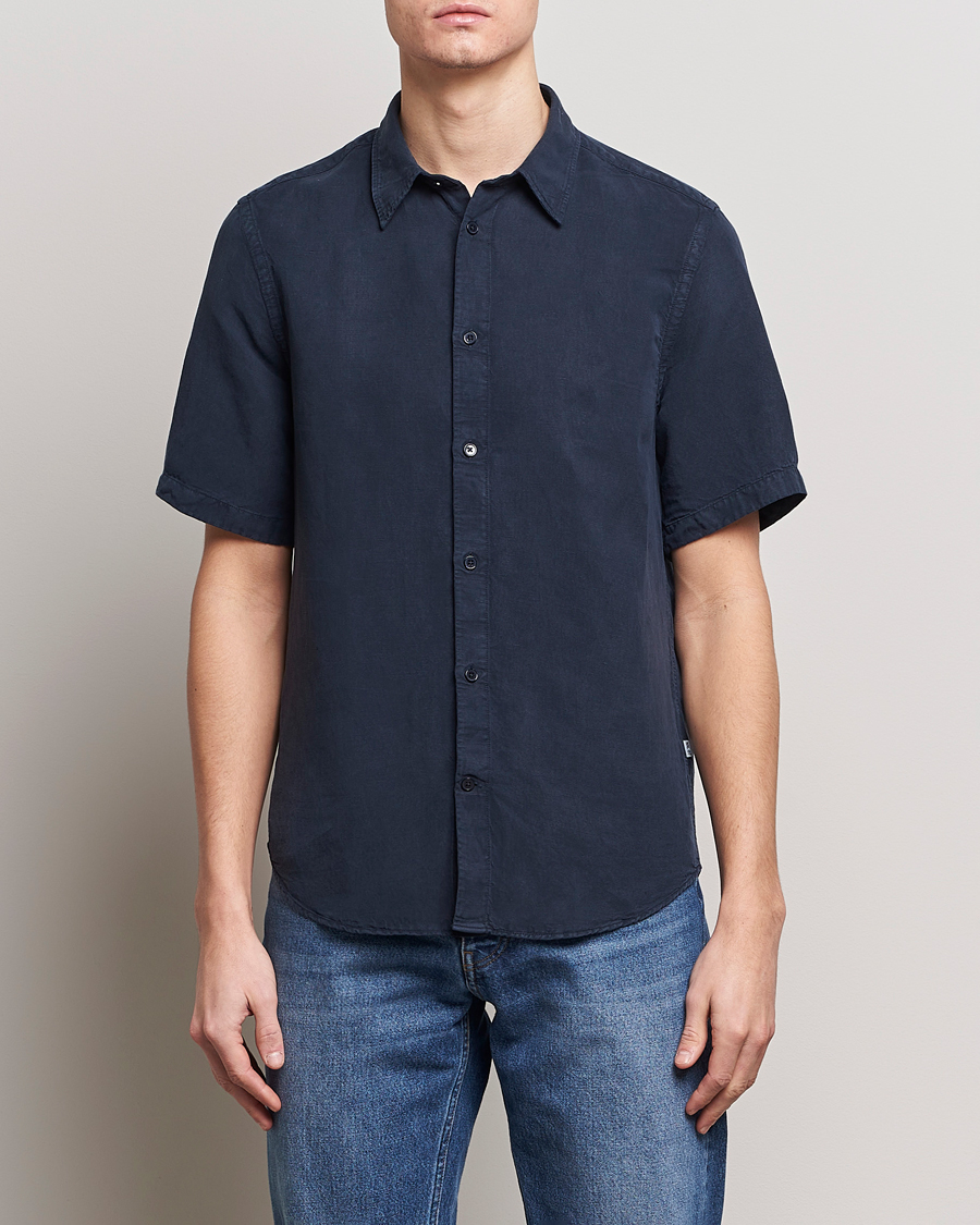 Herren | NN07 | NN07 | Arne Tencel/Linen Short Sleeve Shirt Navy Blue