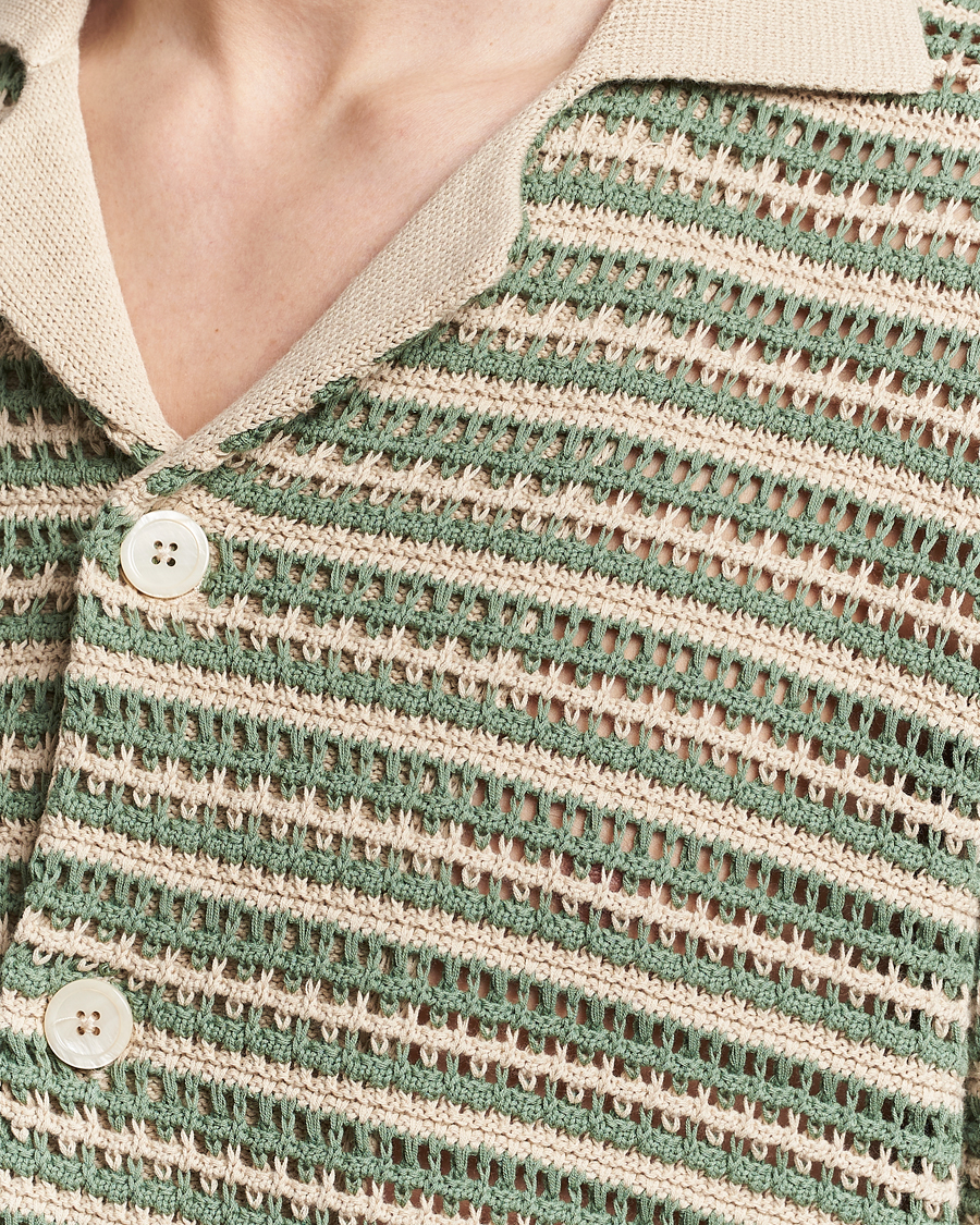 Herren | Hemden | NN07 | Henry Knitted Striped Short Shleeve Shirt Ecru/Green