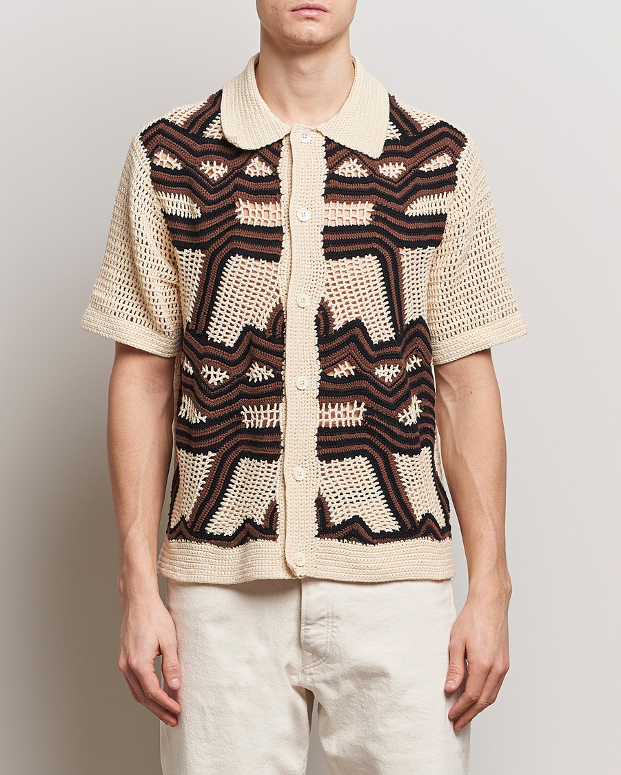 Men | Clothing | NN07 | Nolan Croche Knitted Short Sleeve Shirt Ecru
