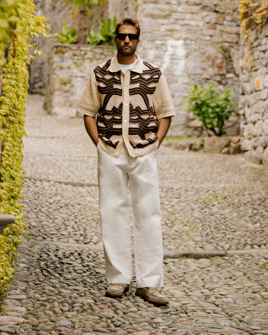 Herren | Hemden | NN07 | Nolan Croche Knitted Short Sleeve Shirt Ecru