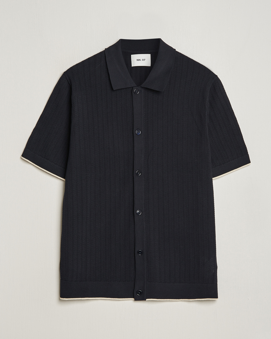 Herren | Hemden | NN07 | Nalo Structured Knitted Short Sleeve Shirt Navy Blue