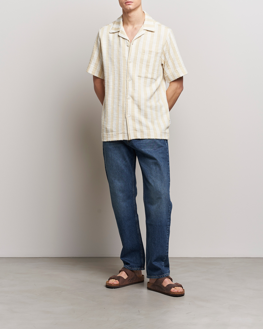 Herren | Hemden | NN07 | Julio Striped Short Sleeve Shirt Khaki/White