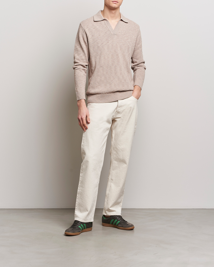 Herren | Pullover | NN07 | Ryan Long Sleeve Open Collar Knitted Polo Khaki Stone