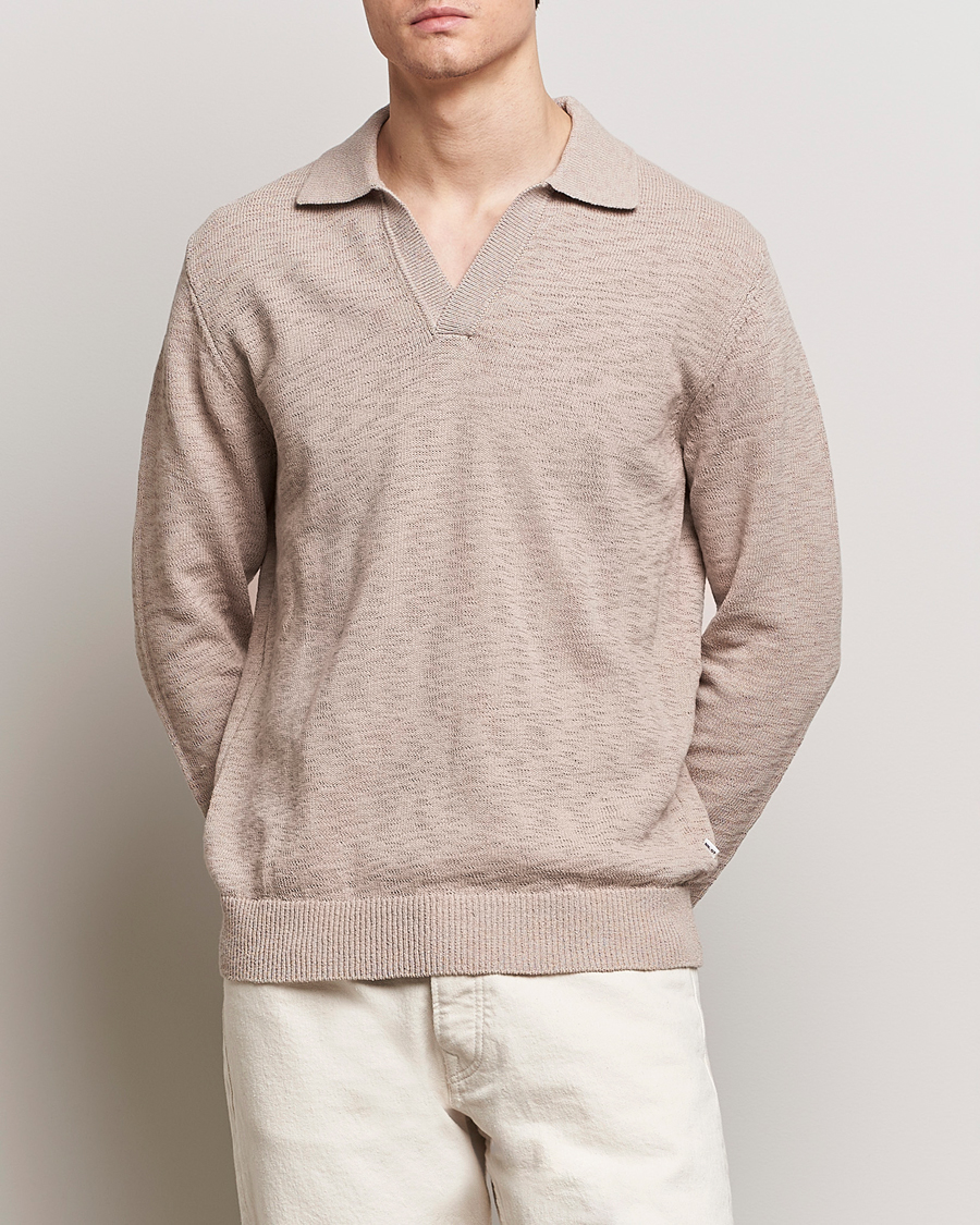 Herren | Sale | NN07 | Ryan Long Sleeve Open Collar Knitted Polo Khaki Stone
