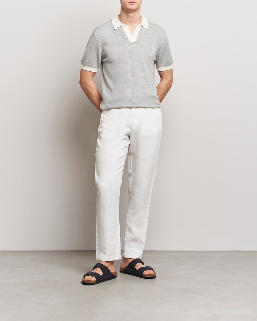 Herren | Poloshirts | Orlebar Brown | Horton Contrast Knitted Polo White/Grey