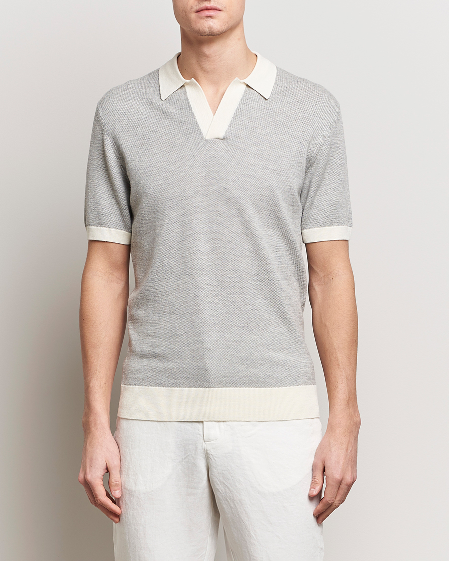 Herren | Poloshirts | Orlebar Brown | Horton Contrast Knitted Polo White/Grey
