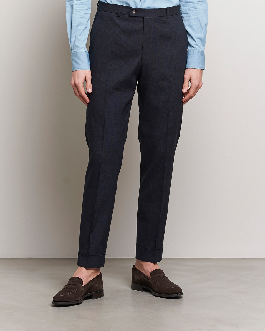 Herren | Neu im Onlineshop | Morris Heritage | Jack Summer Linen Trousers Navy