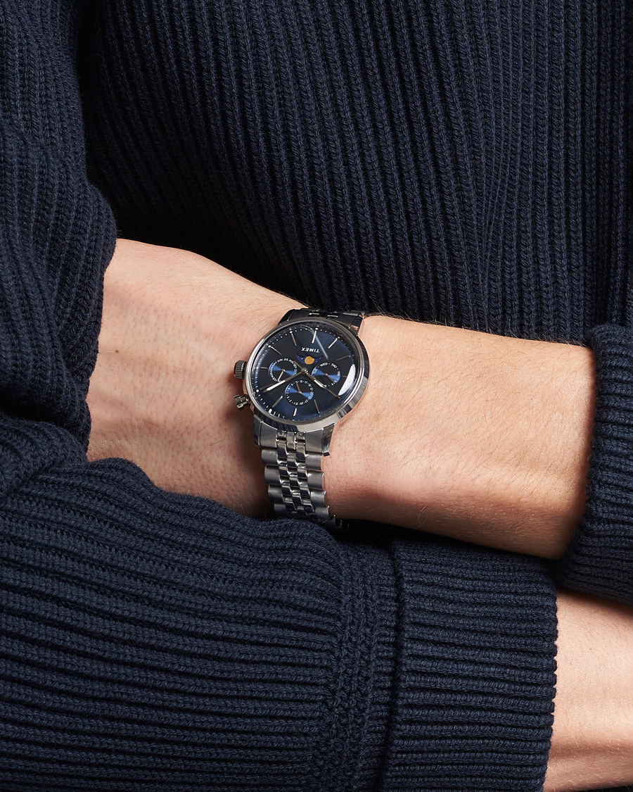 Men | Watches | Timex | Marlin Moon Phase Quartz Steel 40mm Blue Dial