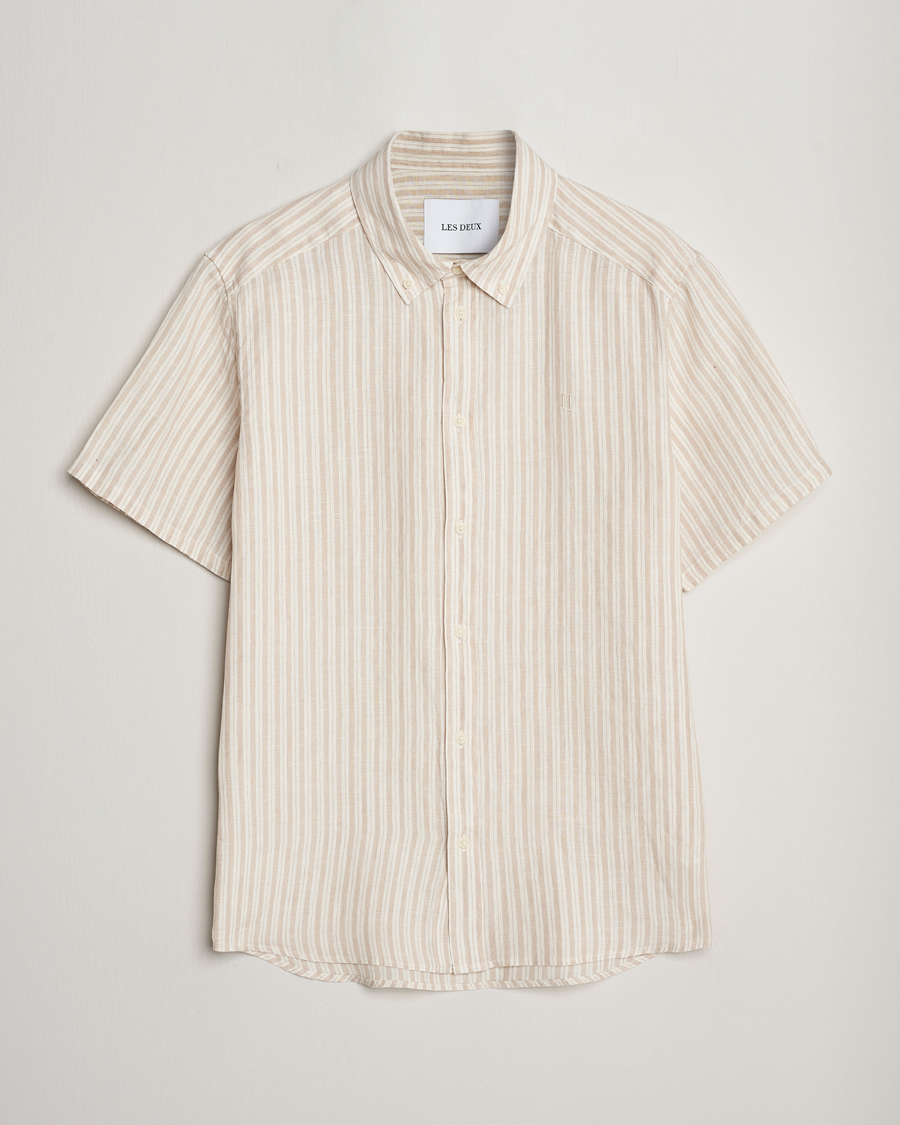 Herren | Hemden | LES DEUX | Kris Linen Striped Short Sleeve Shirt Sand/Ivory