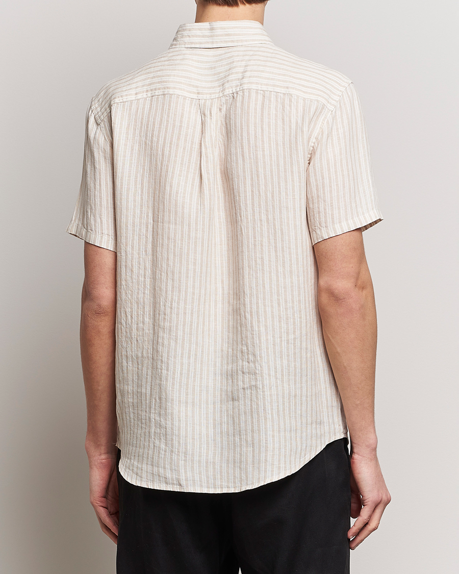 Herren | Hemden | LES DEUX | Kris Linen Striped Short Sleeve Shirt Sand/Ivory