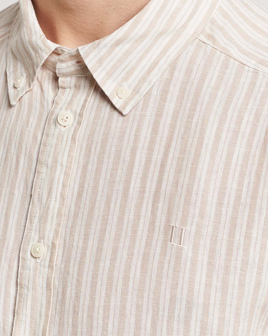 Herren | Hemden | LES DEUX | Kris Linen Striped Short Sleeve Shirt Sand/Ivory