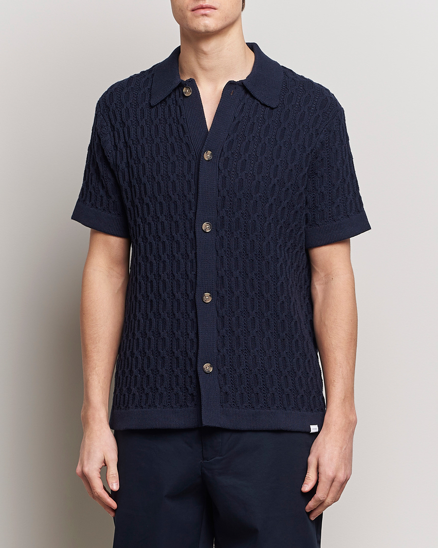 Herren | Kurzarmhemden | LES DEUX | Garret Knitted Short Sleeve Shirt Dark Navy