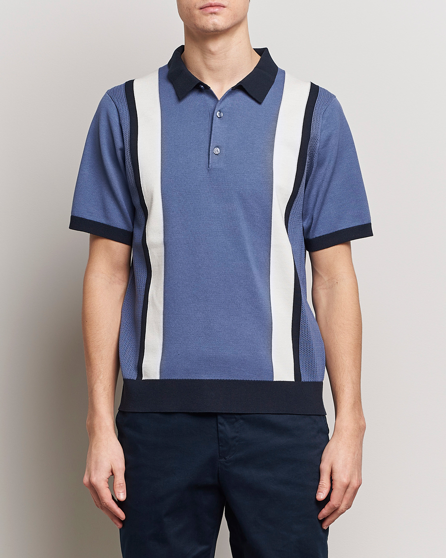 Herren | Poloshirts | J.Lindeberg | Reymond Stripe Knitted Polo Bijou Blue