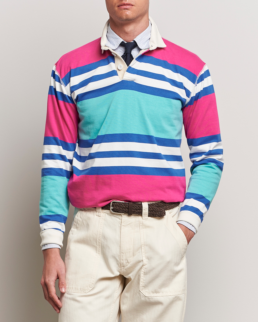 Herren | Pullover | Drake's | Long Sleeve Stripe Rugby Shirt Multi