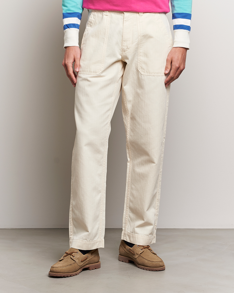 Herren | Smart Casual | Drake\'s | Herringbone Fatigue Cotton Trousers Ecru