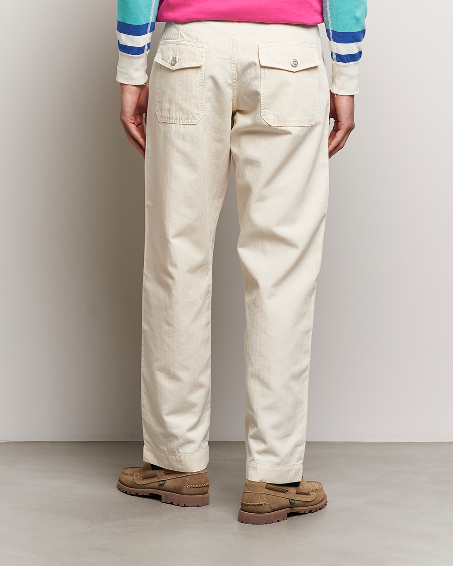 Herren | Hosen | Drake's | Herringbone Fatigue Cotton Trousers Ecru
