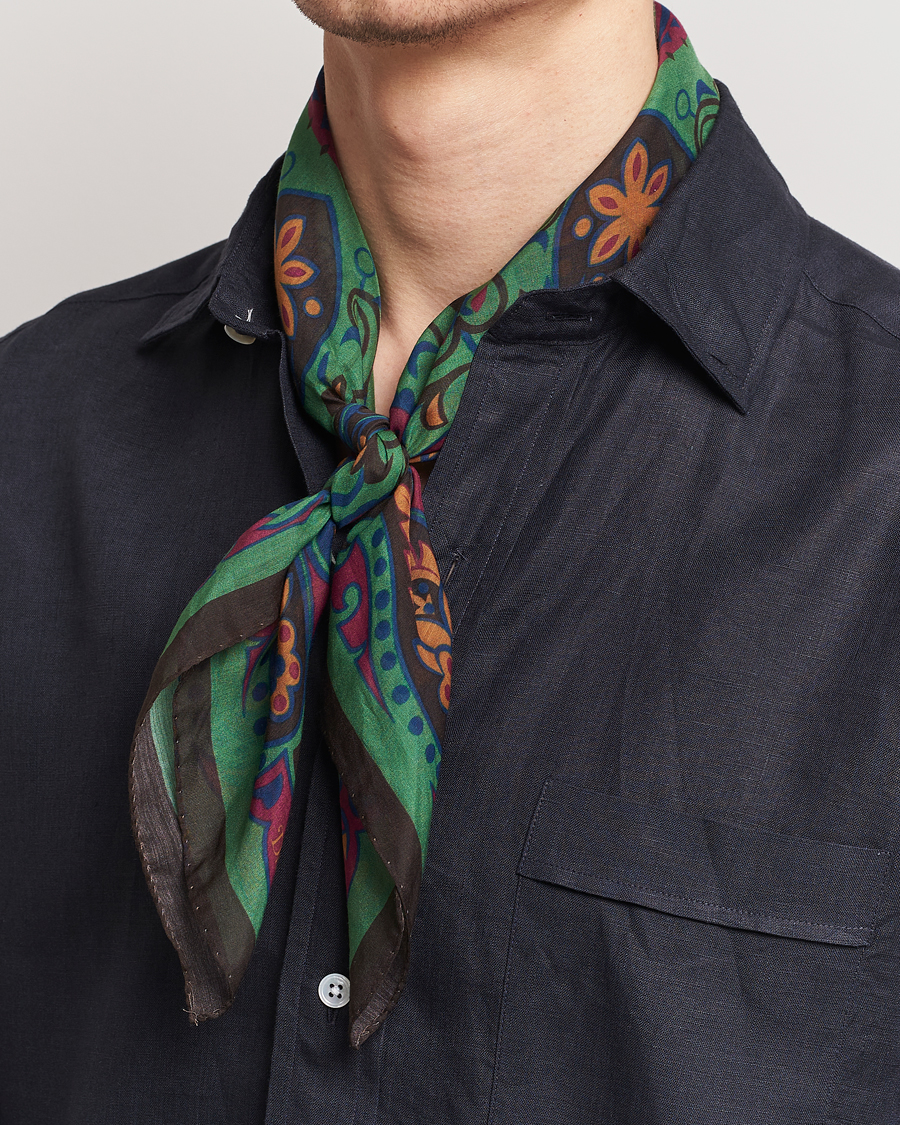 Herren | Drake's Folk Flower Bandana Green | Drake's | Folk Flower Bandana Green