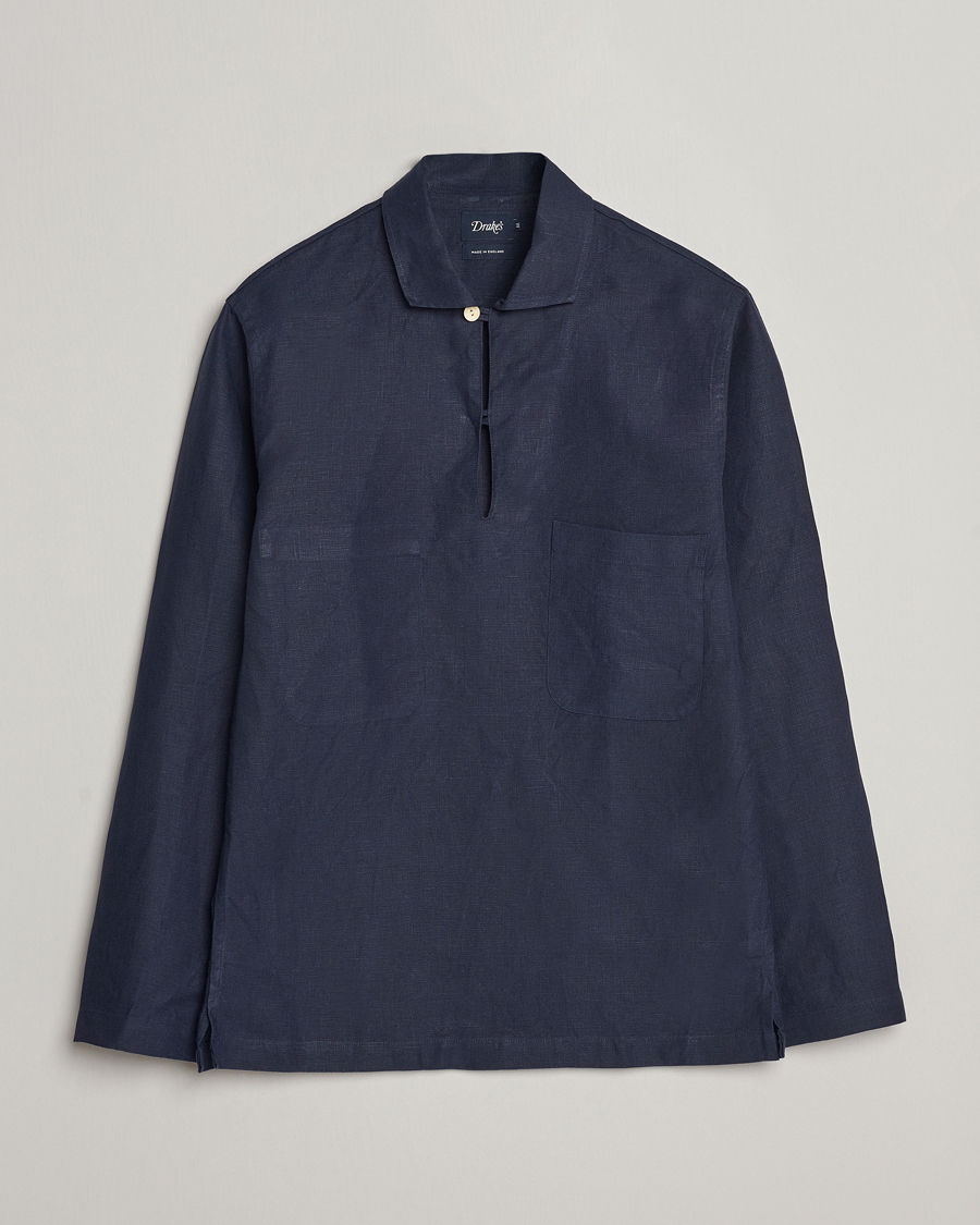 Herren | Hemden | Drake's | Marine Linen Smock Navy