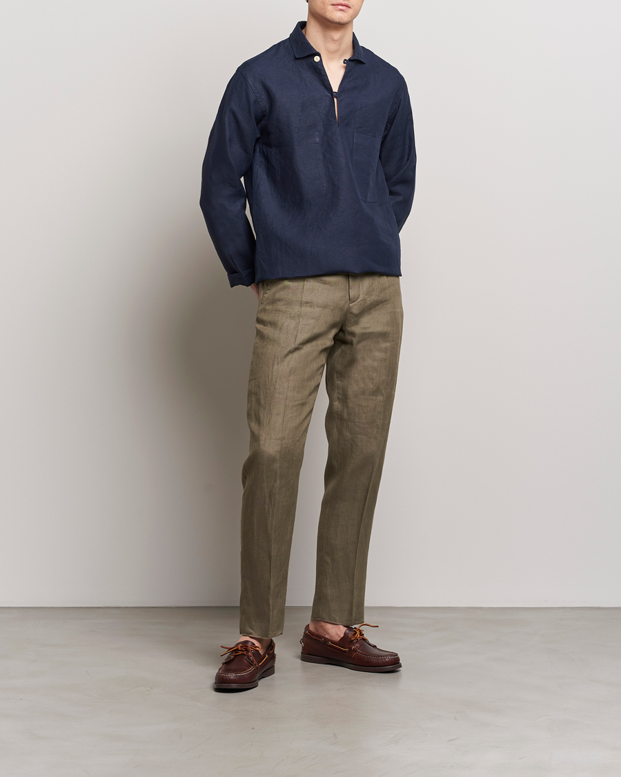 Herren | Hemden | Drake's | Marine Linen Smock Navy