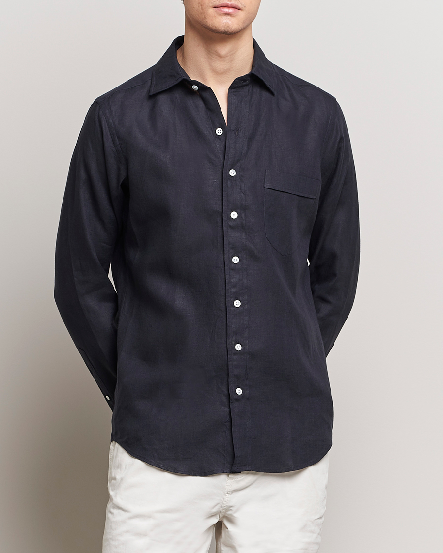 Herren |  | Drake's | Linen Summer Shirt Navy