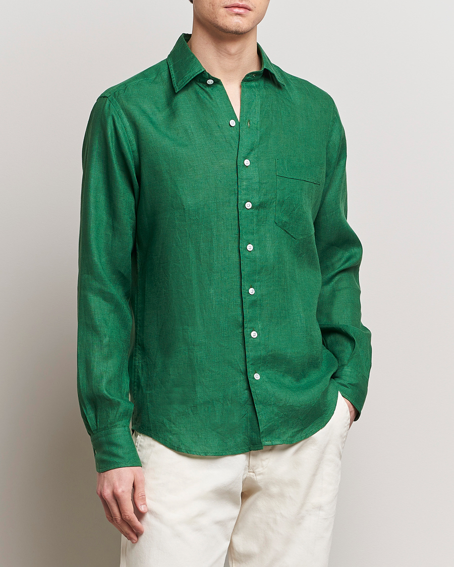 Men | Drake's | Drake\'s | Linen Summer Shirt Green