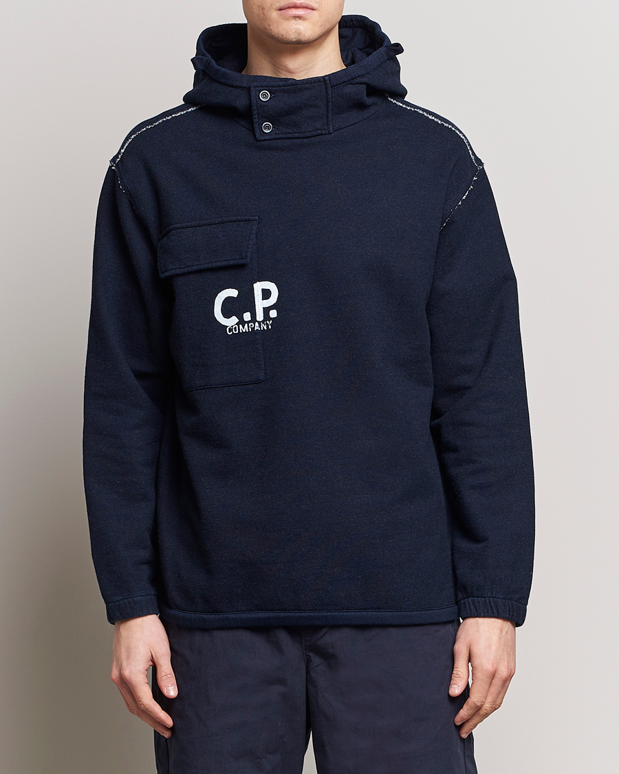 Herren | Kapuzenpullover | C.P. Company | Washed Indigo Fleece Hooded Sweatshirt Navy